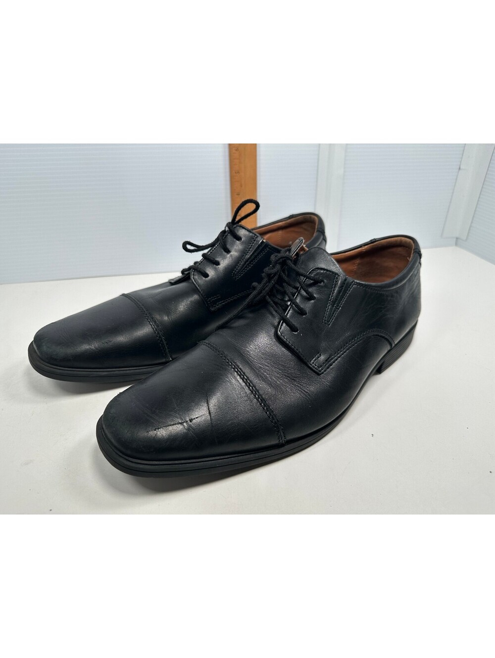 Clarks Collection Tilden Mens Black Leather Cap Toe LaceUp Oxfords 10.5 M